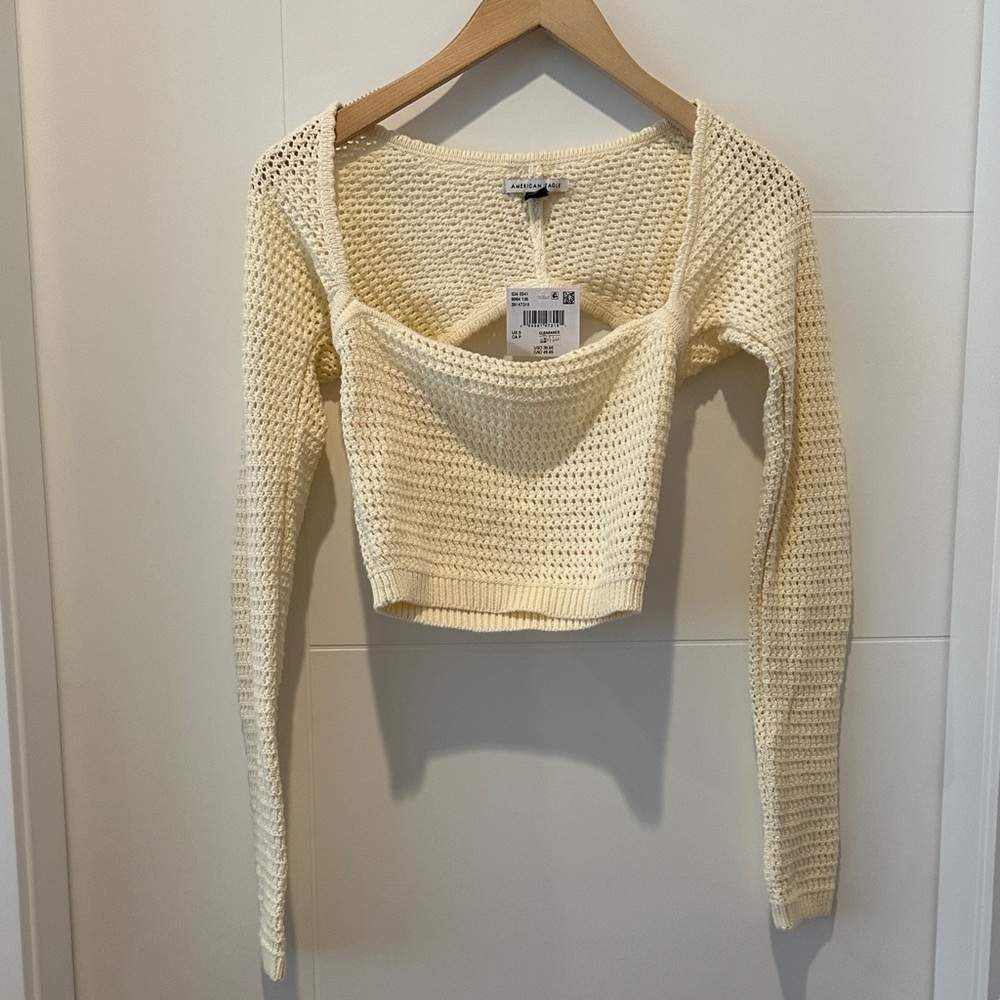 Cream Knit Long Sleeve Crop Top